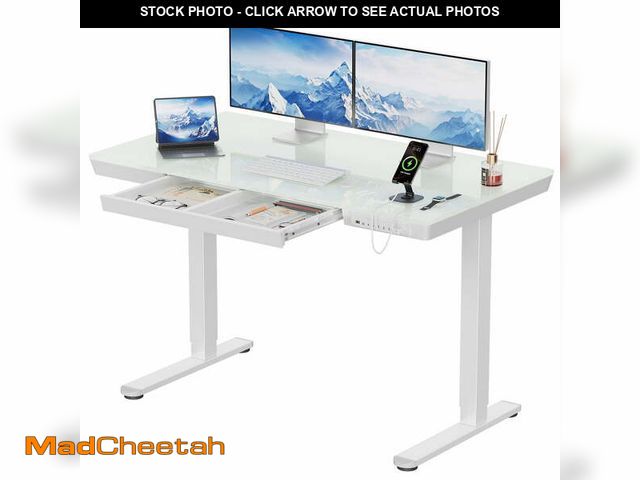 Lot 74-13779734 - CHITOOMA Glass Top Electric Standing Desk with Drawer, 48'' x 24'' Electric Height Adjustable Desk w...