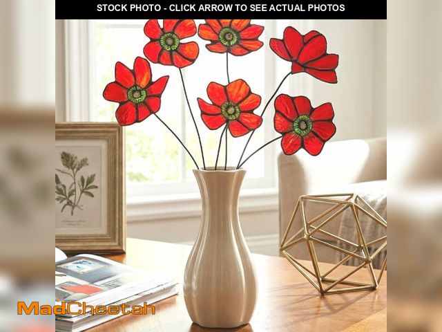 Lot 74-14425493 - DoubleFill 6 Pcs Red Stained Glass Flowers with Stems 17 Inch Red Poppy Bouquets Flower Artificial F...