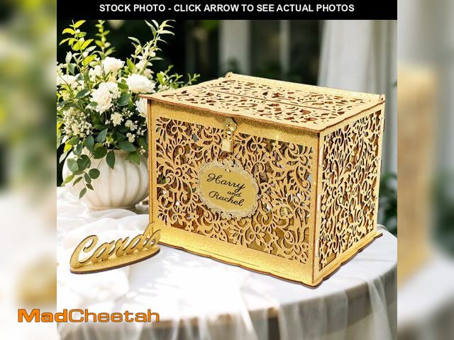 Lot 74-12976229 - OurWarm Glittery Gold Wedding Card Box with Lock, Wood Gift Card Box for Wedding Reception, Envelope...