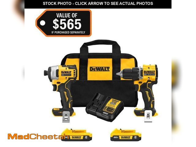 Lot 74-13036624 - DEWALT ATOMIC 20-Volt MAX Lithium-Ion Cordless Combo Kit (2-Tool) with (2) 2.0Ah Batteries, Charger ...