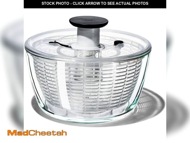 Lot 74-14051496 - OXO Good Grips Glass Salad Spinner - Large 6.22-Qt Lettuce &amp; Fruit Washer, Borosilicate Glass Bo...