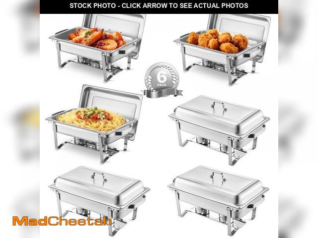 Lot 74-12227832 - VEVOR Chafing Dish Buffet Set, 8 Qt 6 Pack, Stainless Chafer with 6 Full Size Pans, Rectangle Cateri...