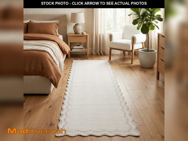 Lot 74-14208952 - GarveeHome 2.5x8 Scalloped Washable Runner Rug for Kitchen, Soft Neutral Beige Long Hallway Runner N...
