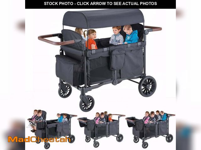 Lot 74-12725065 - SACVON Toddler Stroller Wagon for 4 Kids with Cooler Bag,Parent Organizer,5-Point Harnesses,Black - ...