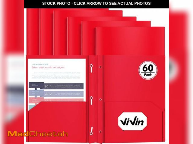 Lot 74-12436998 - Heavy Duty Plastic Folder, 60 Pack, Pocket Folder with brads, Letter Size Poly File, Plastic Folders...