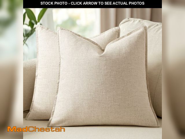 Lot 74-12718943 - Woaboy 26x26 Inch Set of 2 Decorative Linen Solid Throw Pillow Covers Boho Accent Farmhouse Couch Pi...