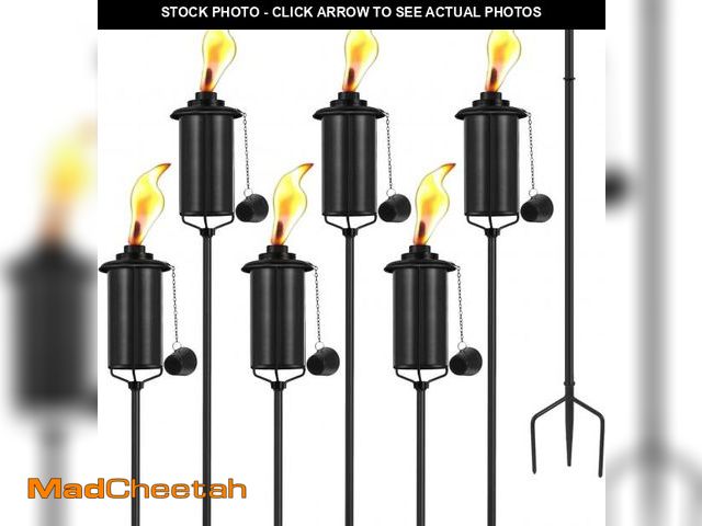 Lot 74-12331805 - SNOGSWOG 6 Pack Garden Torches, 16 oz Metal Torch for Outside with 3-Prong Grounded Stake, Outdoor D...