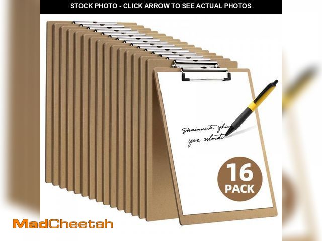 Lot 74-12307554 - HappyHapi 16 Pack Clipboard 8.5 x 11 Letter Size Clip Boards Bulk, A4 Wooden Hardboard Office Clipbo...
