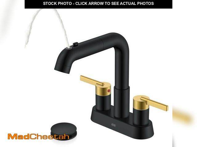 Lot 74-14382061 - KENES Black and Gold Pull Out Centerset Bathroom Faucet 3 Hole, 4 Inch 2 Handle Bathroom Sink Faucet...