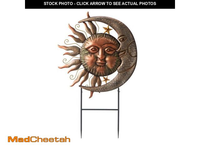 Lot 74-12746562 - Glitzhome 36.25 in. H Metal Sun and Moon Garden Stake or Wall Decor (KD) - UNUSED
