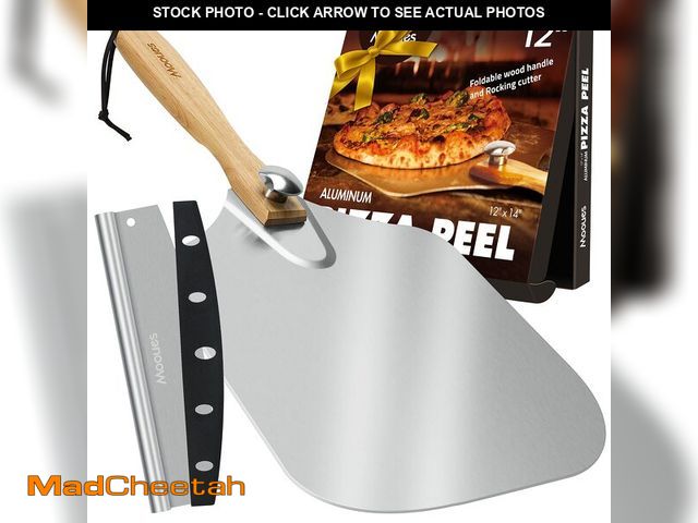 Lot 74-14429531 - Mooues Pizza Peel Aluminum 12 inch Pizza Spatula with Rocker Cutter - UNUSED