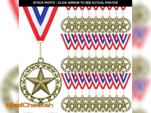 Lot 74-12304924 - Cinnvoice 24 Pcs Gold Star Medals Bulk for Awards 2'' Winner Medals with Neck Ribbon Sports Metal Tr...