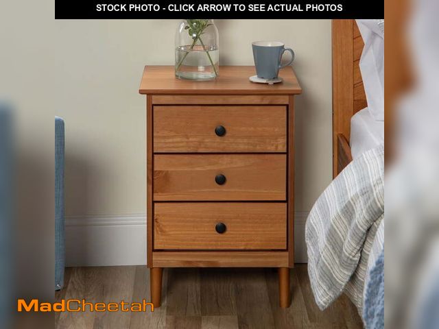 Lot 74-12836014 - Walker Edison Madeline 3-Drawer Nightstand, Caramel - UNUSED