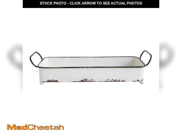 Lot 74-12592886 - Storied Home Decorative Metal Tray with 2 Handles in Distressed White and Black - UNUSED