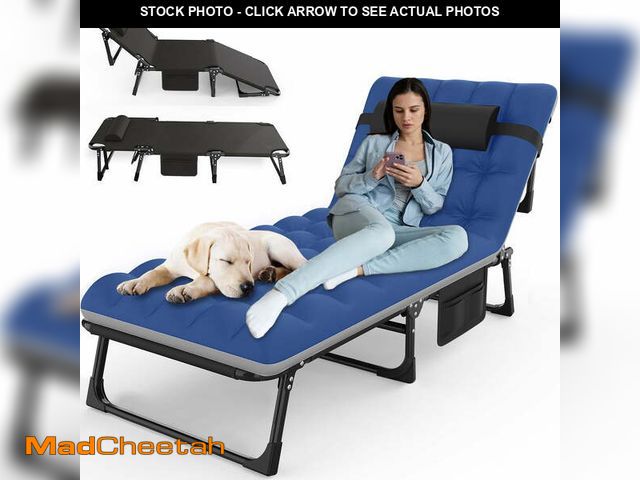 Lot 74-12782211 - GVDV Portable Folding Camping Cot - Comfort Mattress &amp; Pillow, Multi-Position Folding Chaise Lou...
