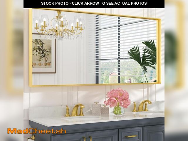 Lot 74-12394565 - Keonjinn Brushed Gold Bathroom Mirror 60Ã¢â¬Â x 30Ã¢â¬Â Metal Framed Rectangular Wall Mirror Lar...