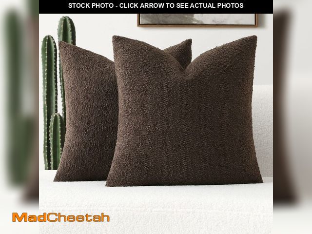 Lot 74-13543232 - FUTEI Pack of 2 Dark Coffee Decorative Throw Pillow Covers 24x24 Inch Soft Cozy Solid Boucle Texture...