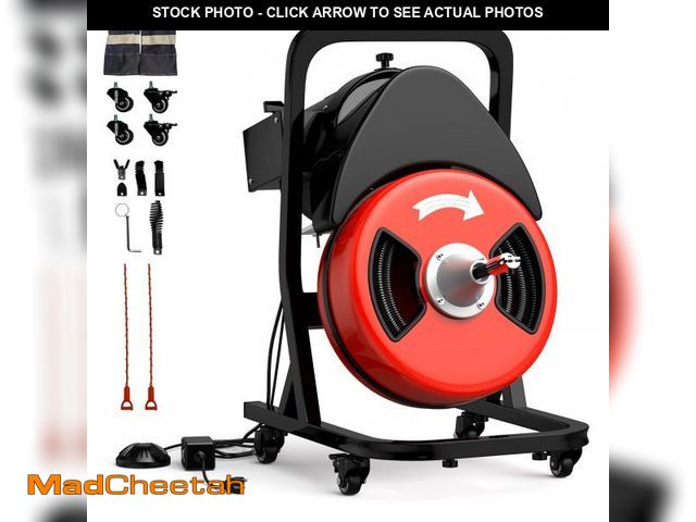 Lot 74-12164445 - 50 FT x 1/2 Inch Drain Cleaner Machine, Sewer Snake Electric Cleaning Machine with Wheels for 2" to ...