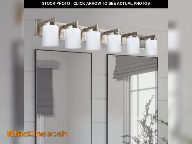 Lot 74-12414833 - BONLICHT Modern Wall Light Brushed Nickel 6 Light Vanity Lighting Fixture with Opal White Glass Shad...