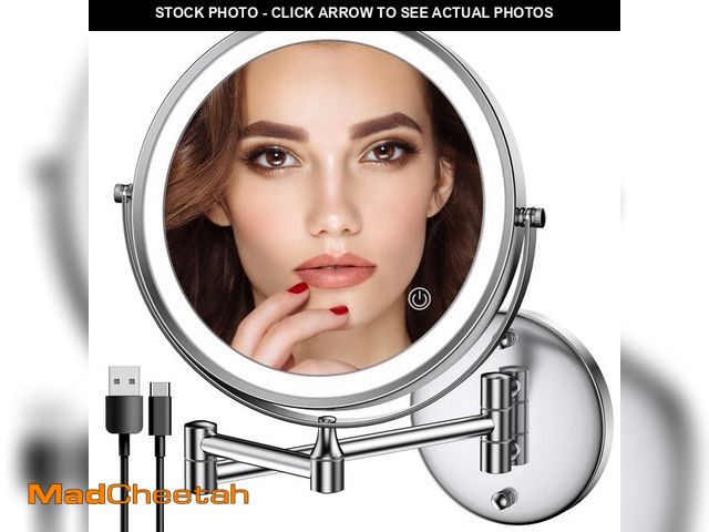 Lot 74-12716634 - Rocollos Rechargeable Wall Mounted Lighted Makeup Mirror Chrome, 8 Inch Double-Sided LED Vanity Mirr...