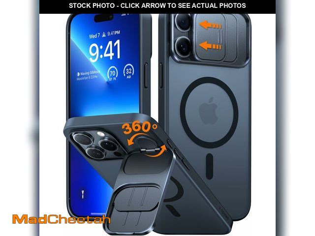 Lot 74-12706621 - TORRAS for iPhone 15 Pro Max Case with Slide Camera Cover &amp; Rotatable Kickstand, Magnetic Shockp...