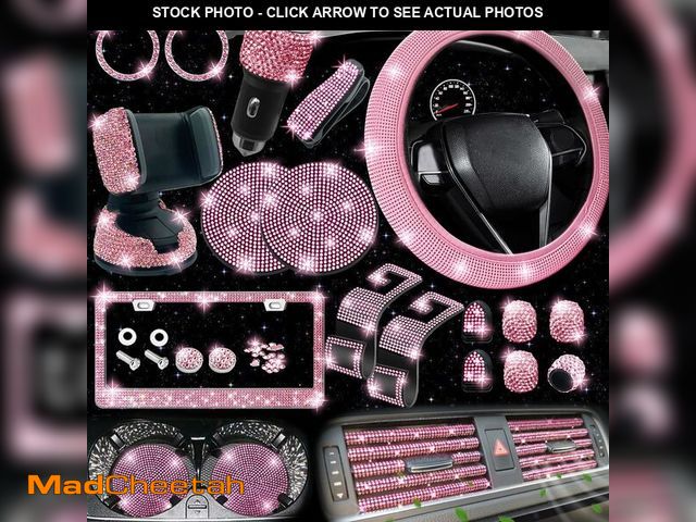 Lot 74-12715234 - NBTEPEM 27-Piece Bling Car Accessories Set - Universal Fit Steering Wheel Covers, License Plate Fram...