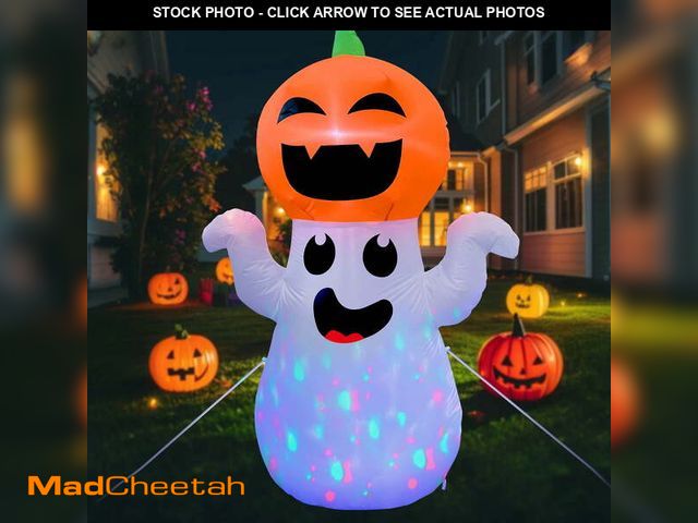 Lot 74-12778931 - GVDV 5Ft Halloween Inflatable Pumpkin Ghost with 360Â° Rotating Colorful LED Lights, Cute Indoor/Out...