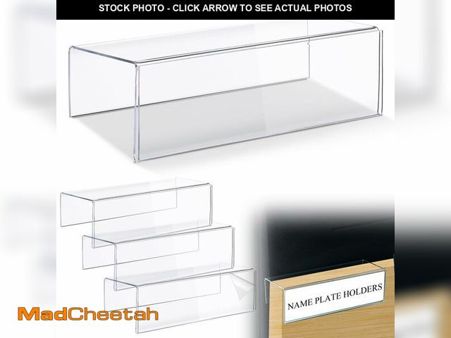 Lot 74-13626516 - Kathfly 4 Pcs Clear Acrylic Cubicle Name Plate Holders 8.5" L x 2.5" W - Fits 3" Cubicle Wall, Singl...