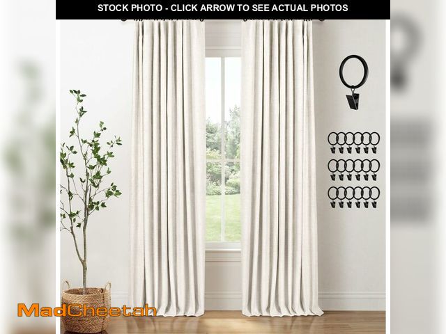 Lot 74-13544322 - INOVADAY 100% Blackout Curtains for Bedroom, Black Out Curtains 96 Inch Long, Clip Rings Linen Black...