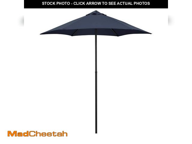 Lot 74-14308194 - Astella 7.5 ft. Steel Market Patio Umbrella Push-Button Open and Tilt in Navy Blue Polyester - USED