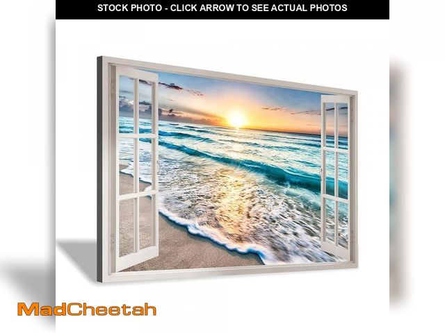 Lot 74-12047863 - beach canvas window wall art: beach picture coastal artwork seascape ocean scene prints - looking ou...