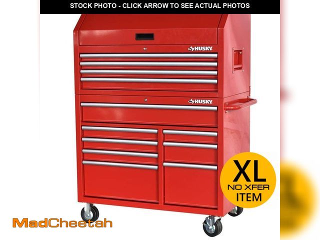 Lot 74-12592299 - Husky 42 in. 12-Drawer 24.5 in. Deep Tool Chest/Rolling Cab Set Gloss Red - UNUSED
