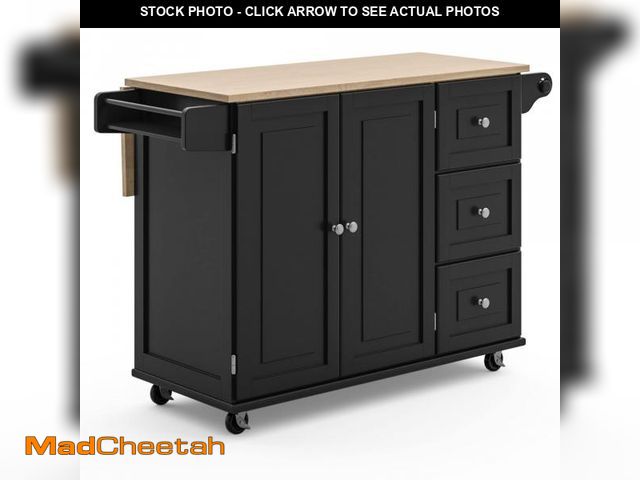 Lot 74-12419339 - Homestyles Dolly Madison Black Mobile Kitchen Island Cart with Wood Drop Leaf Breakfast Bar - UNUSED