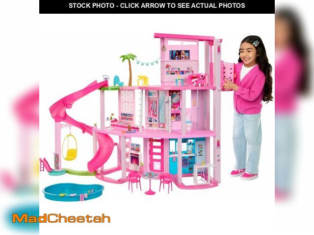 Lot 74-13069634 - Barbie Dreamhouse, Pool Party Doll House with 75+ Pieces and 3-Story Slide, House Playset, Pet Eleva...