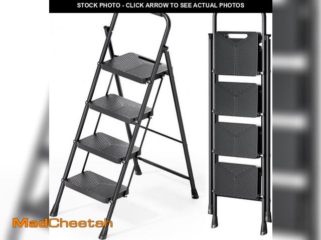 Lot 74-12096284 - KINGRACK Folding 4 Step Ladder, Portable Ladder for Multi-Purpose, Home, Kitchen, Heavy Sturdy Steel...
