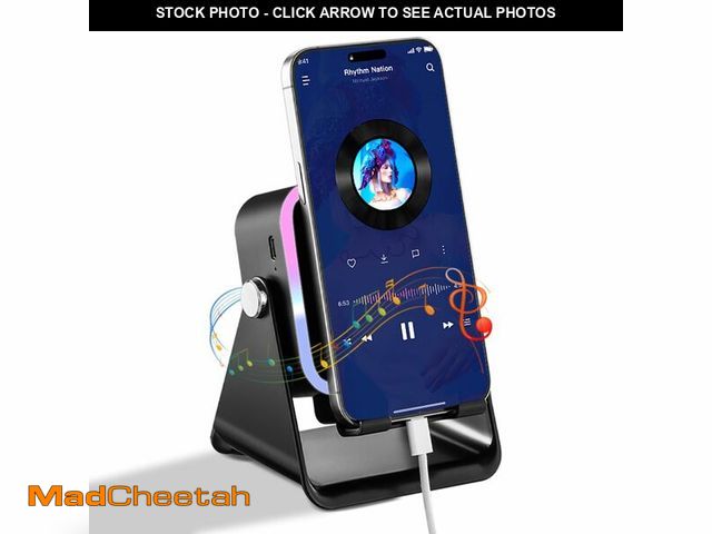 Lot 74-13550306 - Wireless Induction Speaker 5-in-1 Bluetooth Speaker with Phone Holder, Surround Sound, 3500mAh, 8 RG...