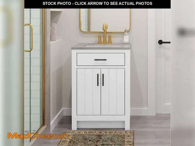 Lot 74-14343573 - Glacier Bay Daney 25 in. Single Sink Freestanding White Bathroom Vanity with Gray Cultured Marble To...