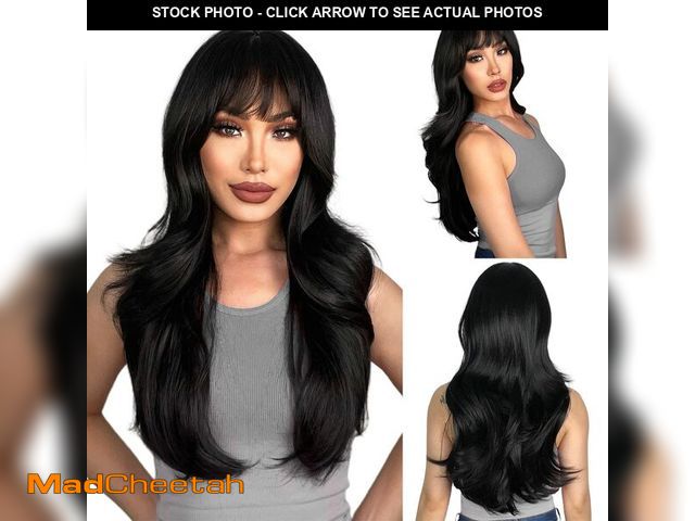 Lot 74-12704000 - N NAYASA Long Black Wigs with Bangs Layered Wigs for Women Synthetic Heat Resistant Wig Natural Look...