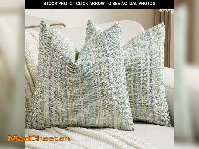 Lot 74-13960633 - FUTEI Pack of 2 Chenille Jacquard Throw Pillow Covers 18x18 Inch Soft Cozy Woven Embroidery Decorati...