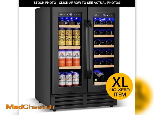 Lot 74-12659685 - Velivi 24 in. Dual Zone 18-Wine Bottles and 88-Can Built-In and Freestanding with French Door Bevera...