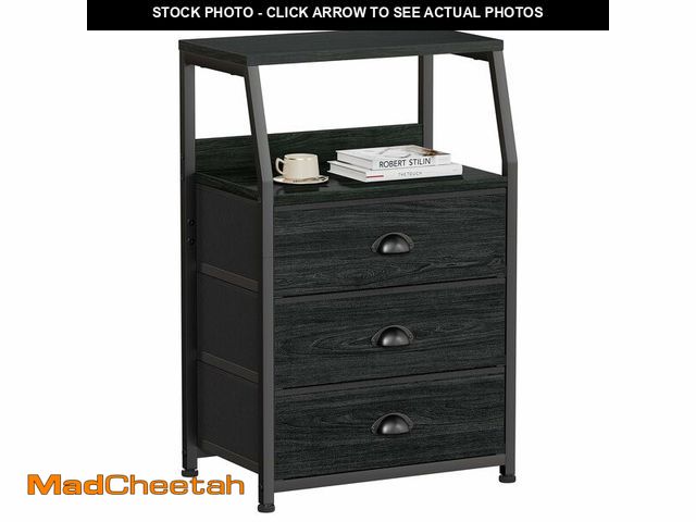 Lot 74-13563936 - Furnulem Black Night Stand, Small Dresser for Bedroom, Nightstand with 3 Fabric Storage Drawers and ...