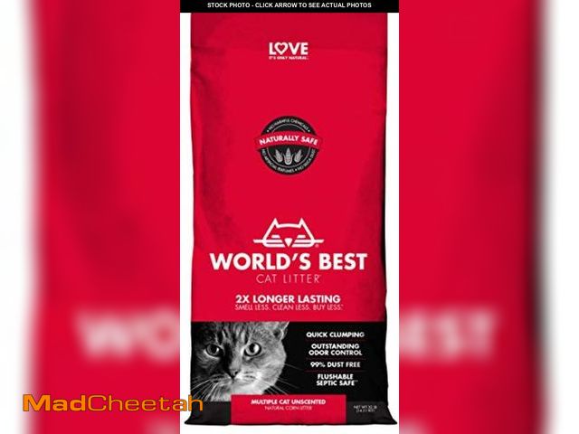 Lot 74-12510644 - WORLD'S BEST CAT LITTER Multiple Cat Unscented, 32-Pounds - Natural Ingredients, Quick Clumping, Flu...