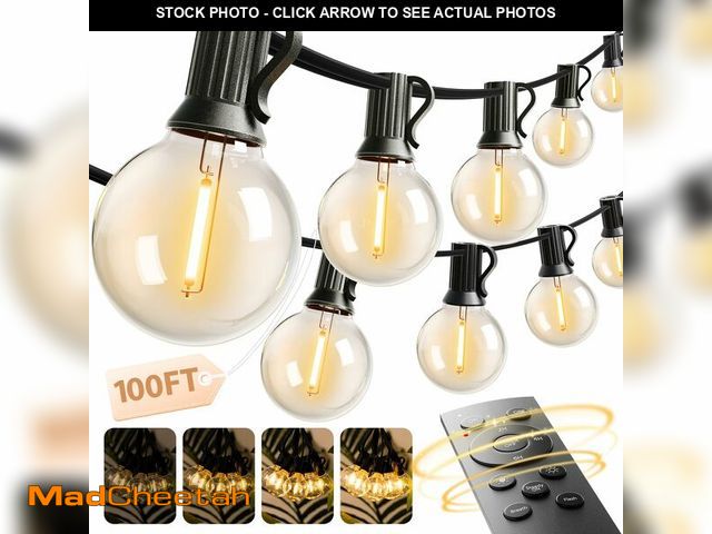 Lot 74-14377589 - addlon 100FT Outdoor String Lights G40 with Remote, 54 LED Shatterproof Bulbs, Dimmable Patio Globe ...