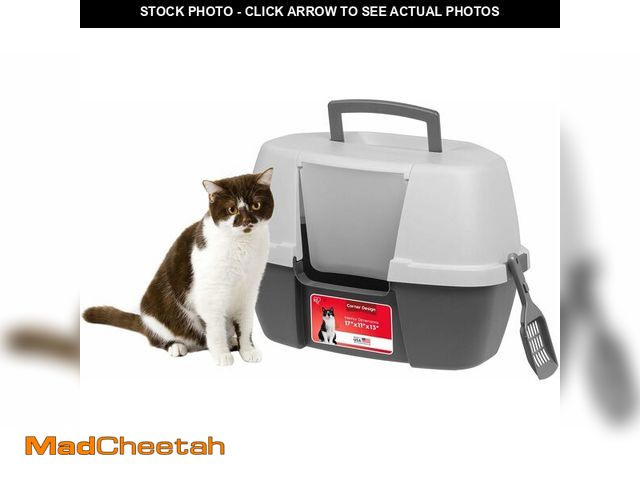 Lot 74-13794052 - (MISSING SCOOPER) IRIS USA Corner Cat Litter Box - Enclosed Corner Litter Box with Scoop, Hooded Lit...