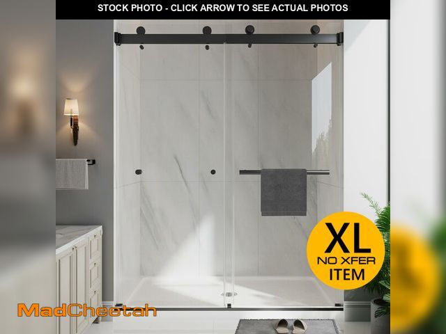 Lot 74-13937289 - EASYWORC Frameless Double Sliding Shower Doors, 49-54" W x 76" H Shower Glass Door, 1/4" (6mm) Thick...