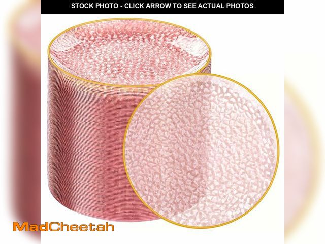 Lot 74-14152450 - Rubtlamp 100Pcs Plastic Pink Dessert Plates, 6 Inch Pink Gold Appetizer Plates Disposable, Hammer He...