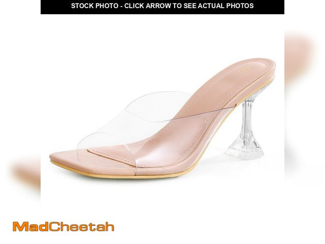 Lot 74-14270386 - mysoft Women's Clear Heeled Sandals Square Toe Transparent Stiletto Mules Open Toe Slip on Dress Sho...