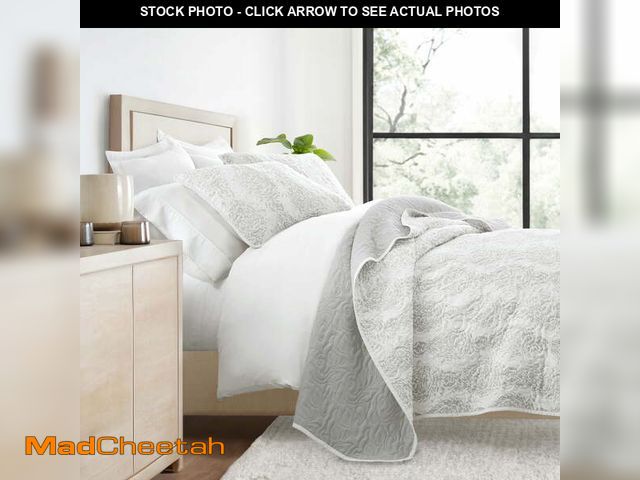 Lot 74-12835484 - Ultra Soft Lightweight Quilt Sets in Classic Damask Light Gray for King/Cal-King Bedding by Comfort ...