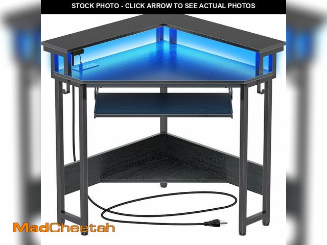 Lot 74-14288604 - Rolanstar Corner Desk,44" W x 34" H Small Computer Desk with Power Outlets, Gaming Desk with LED Lig...