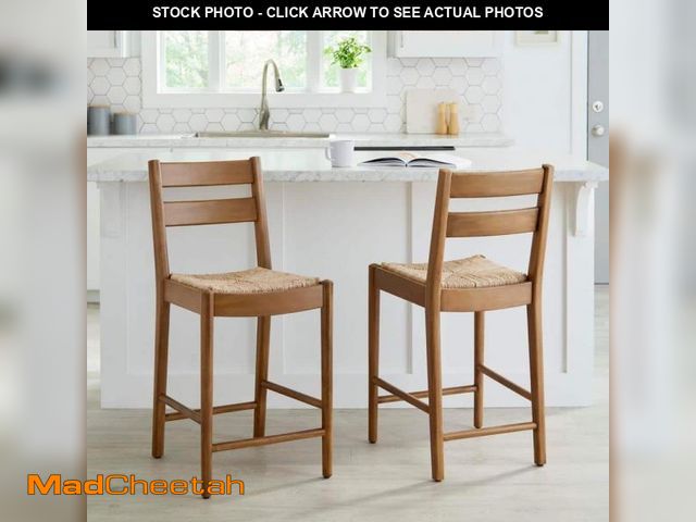 Lot 74-12403389 - 24.3 in. Hamlin Natural Woven Counter Stools in Patina (Set of 2) - UNUSED